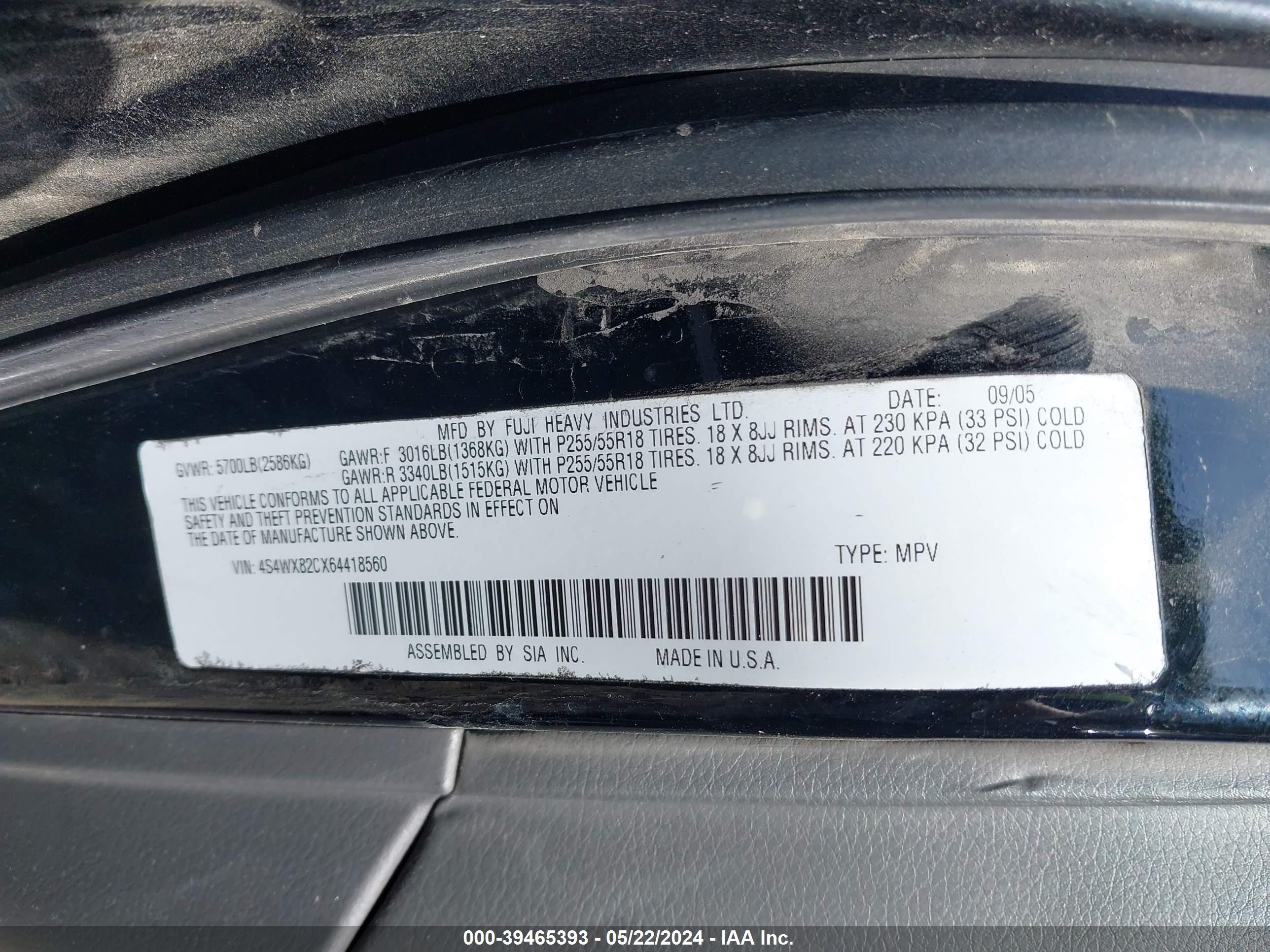 Photo 8 VIN: 4S4WX90D684406748 - SUBARU TRIBECA 