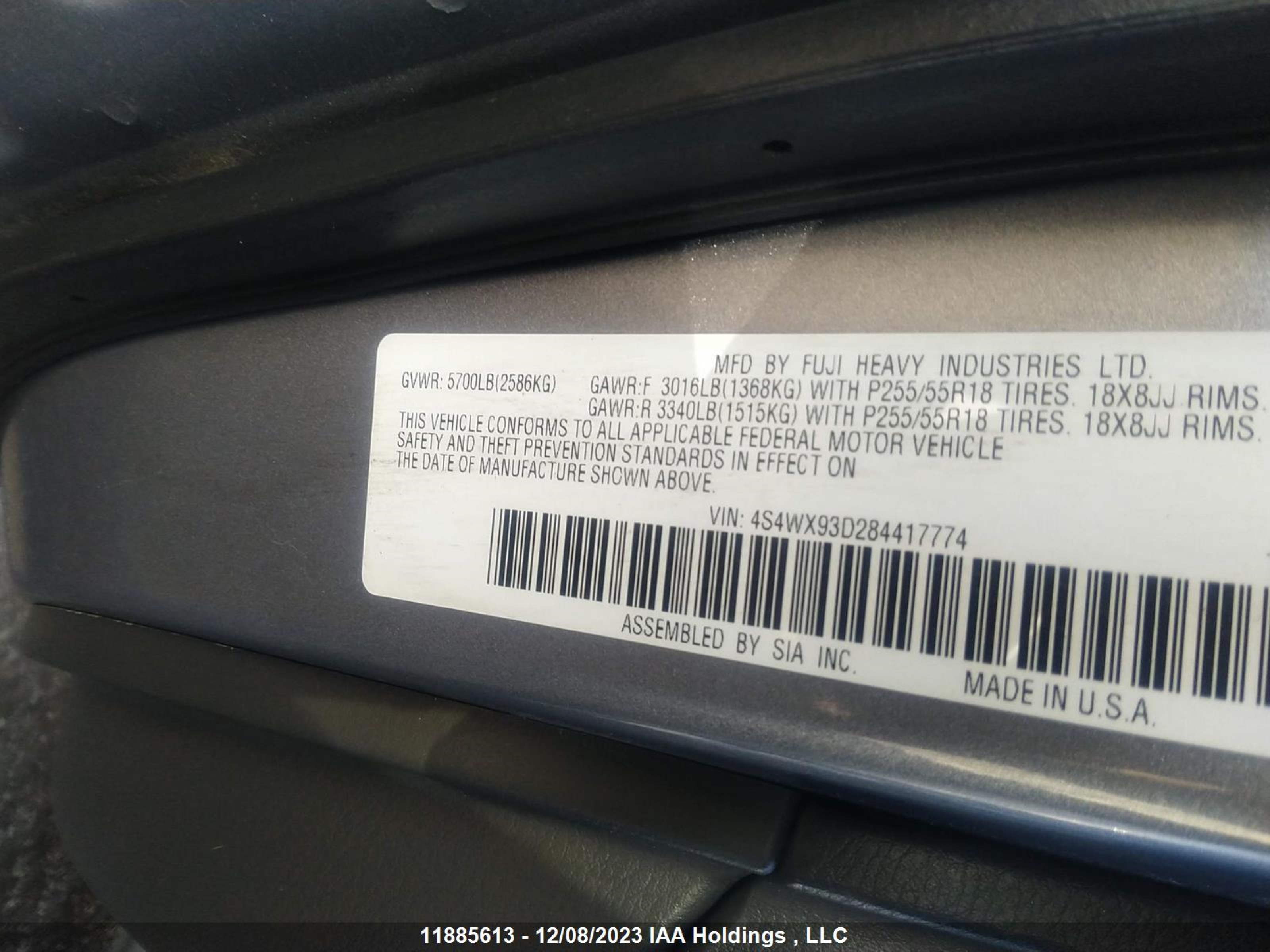 Photo 8 VIN: 4S4WX93D284417774 - SUBARU TRIBECA 