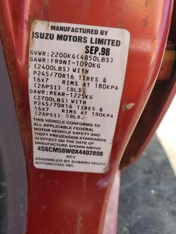 Photo 11 VIN: 4S6CM58W0X4402808 - HONDA PASSPORT E 