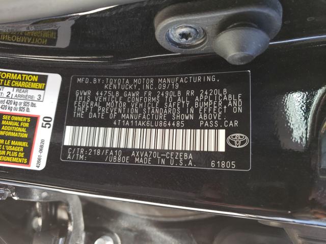 Photo 9 VIN: 4T1A11AK6LU864485 - TOYOTA CAMRY L 