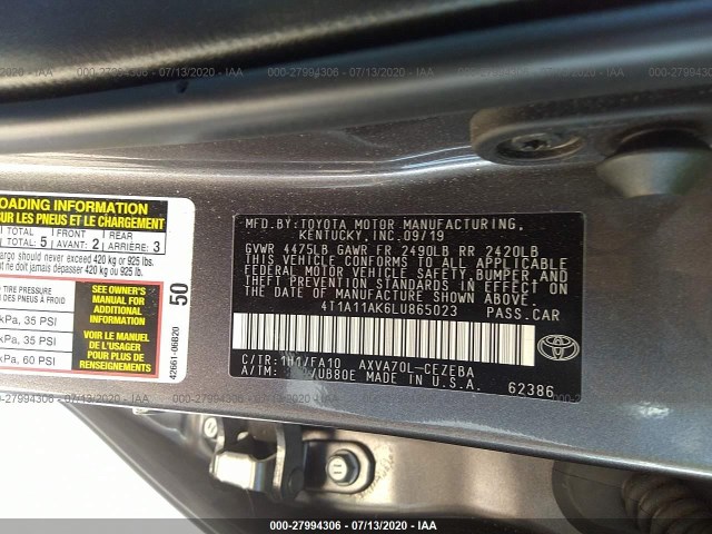 Photo 8 VIN: 4T1A11AK6LU865023 - TOYOTA CAMRY 