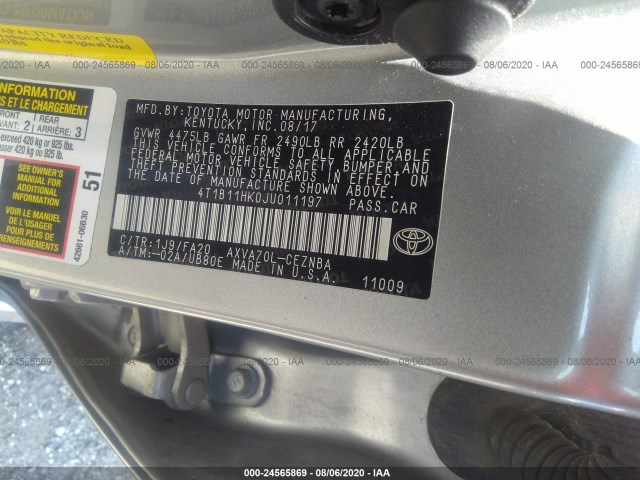 Photo 8 VIN: 4T1B11HK0JU011197 - TOYOTA CAMRY 