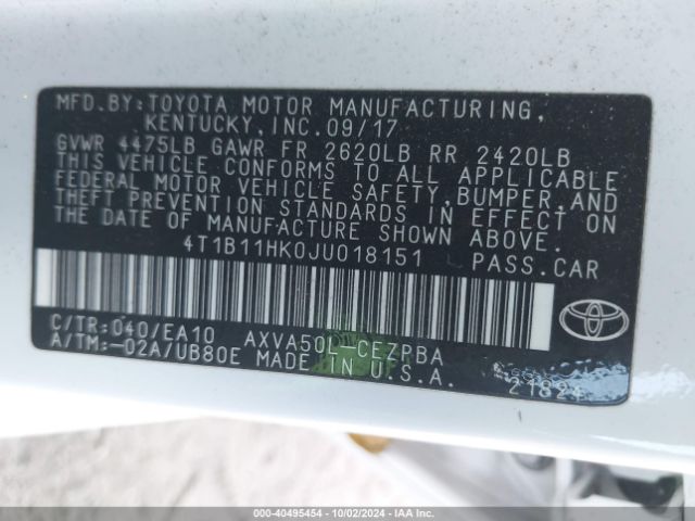 Photo 8 VIN: 4T1B11HK0JU018151 - TOYOTA CAMRY 