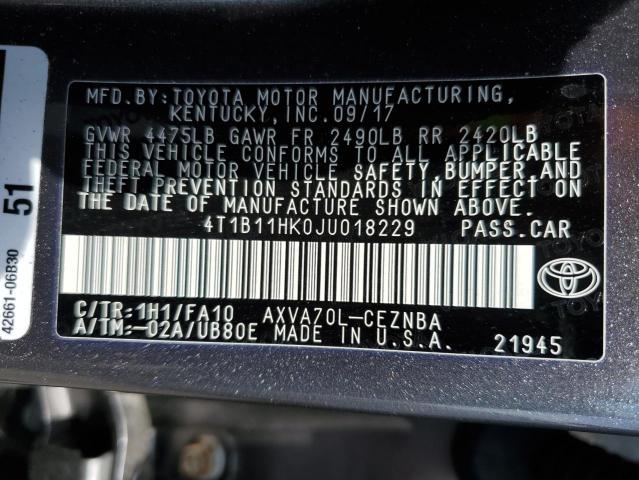 Photo 11 VIN: 4T1B11HK0JU018229 - TOYOTA CAMRY 