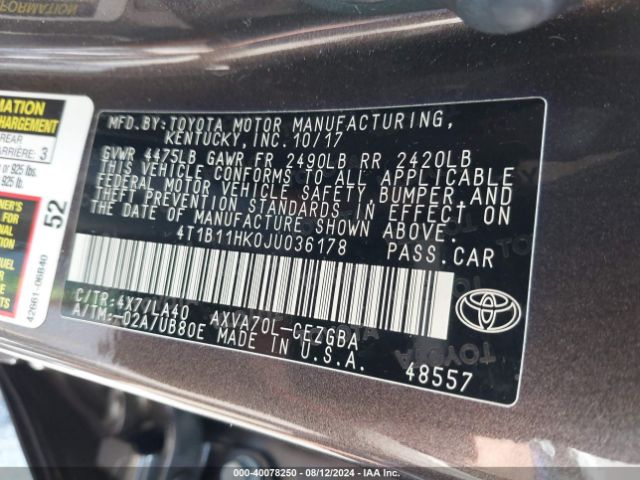 Photo 8 VIN: 4T1B11HK0JU036178 - TOYOTA CAMRY 