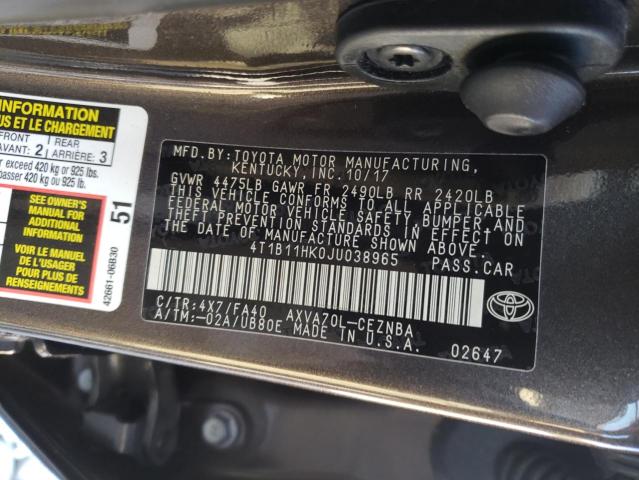 Photo 9 VIN: 4T1B11HK0JU038965 - TOYOTA CAMRY L 