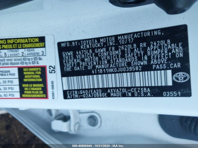 Photo 8 VIN: 4T1B11HK0JU039582 - TOYOTA CAMRY 