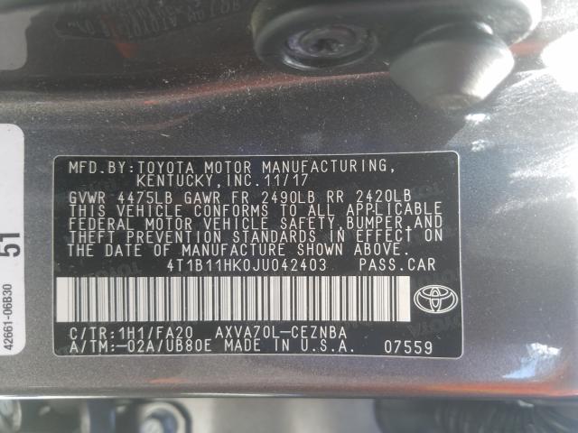 Photo 9 VIN: 4T1B11HK0JU042403 - TOYOTA CAMRY L 