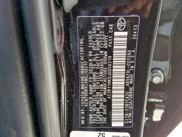 Photo 9 VIN: 4T1B11HK0JU056219 - TOYOTA CAMRY L 