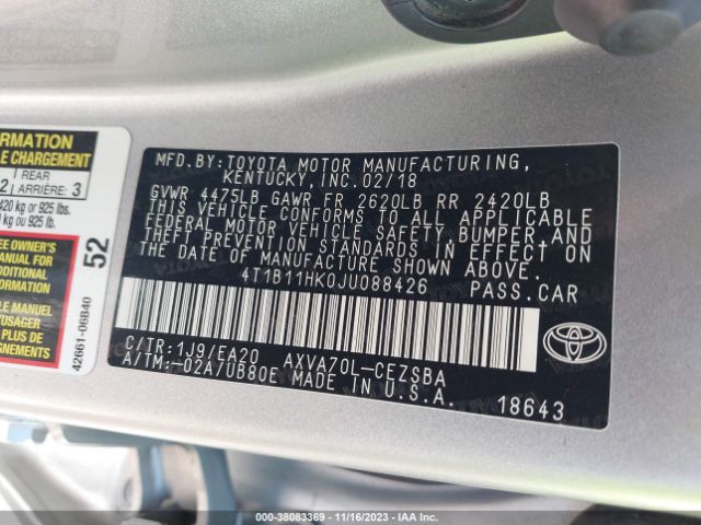 Photo 8 VIN: 4T1B11HK0JU088426 - TOYOTA CAMRY 