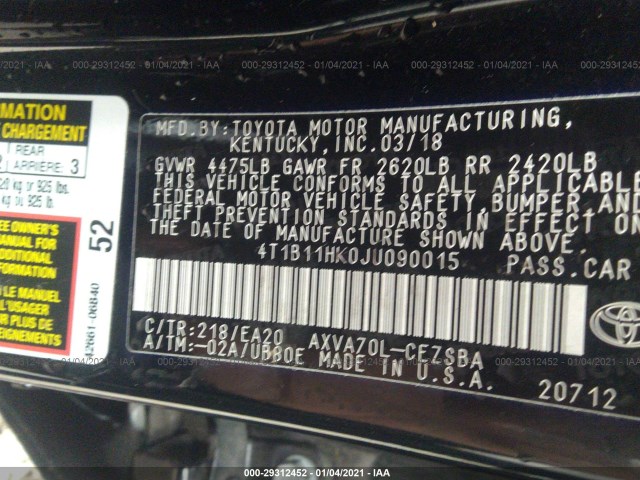 Photo 8 VIN: 4T1B11HK0JU090015 - TOYOTA CAMRY 