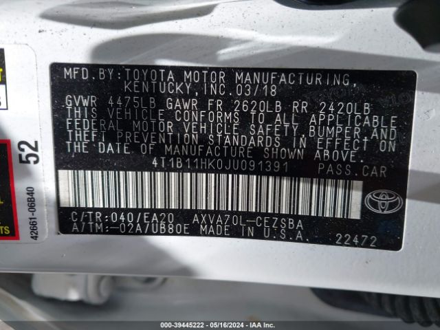 Photo 8 VIN: 4T1B11HK0JU091391 - TOYOTA CAMRY 