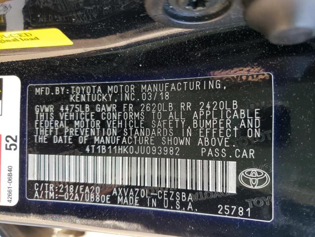 Photo 9 VIN: 4T1B11HK0JU093982 - TOYOTA CAMRY L 