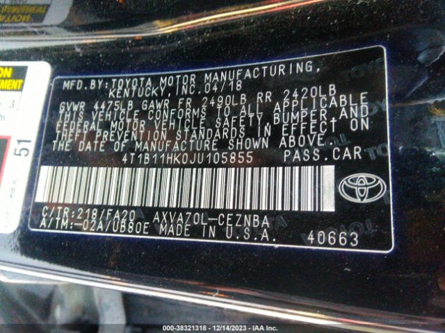 Photo 8 VIN: 4T1B11HK0JU105855 - TOYOTA CAMRY 