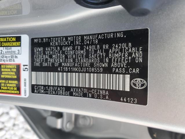 Photo 11 VIN: 4T1B11HK0JU108559 - TOYOTA CAMRY L 