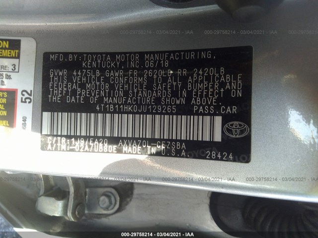 Photo 8 VIN: 4T1B11HK0JU129265 - TOYOTA CAMRY 