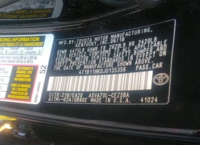 Photo 8 VIN: 4T1B11HK0JU135356 - TOYOTA CAMRY 