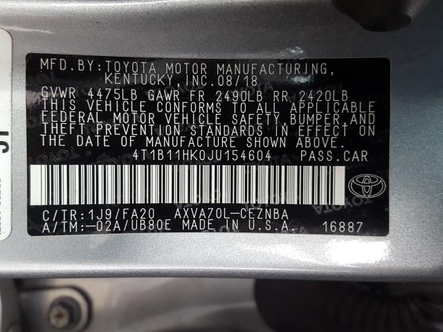 Photo 9 VIN: 4T1B11HK0JU154604 - TOYOTA CAMRY L 