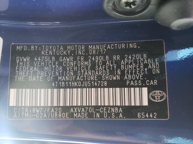 Photo 9 VIN: 4T1B11HK0JU514728 - TOYOTA CAMRY L 