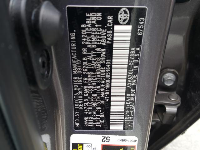 Photo 9 VIN: 4T1B11HK0JU516401 - TOYOTA CAMRY L 