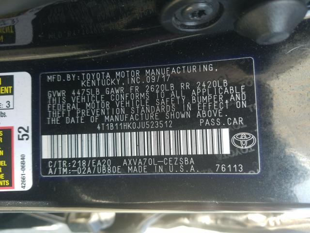 Photo 9 VIN: 4T1B11HK0JU523512 - TOYOTA CAMRY L 