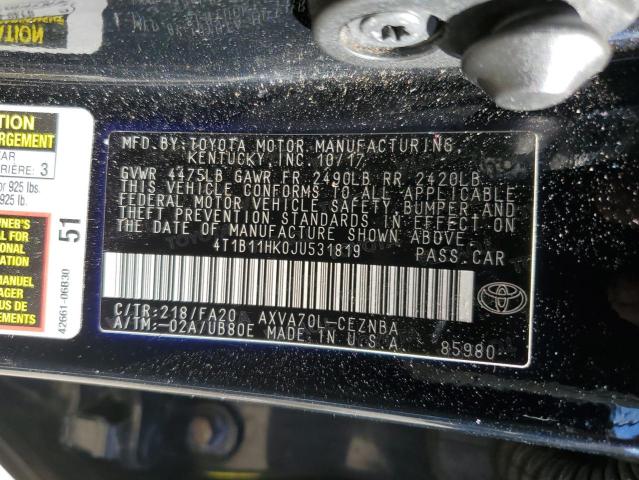 Photo 11 VIN: 4T1B11HK0JU531819 - TOYOTA CAMRY 