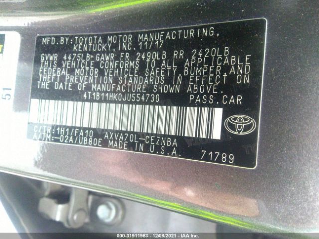 Photo 8 VIN: 4T1B11HK0JU554730 - TOYOTA CAMRY 