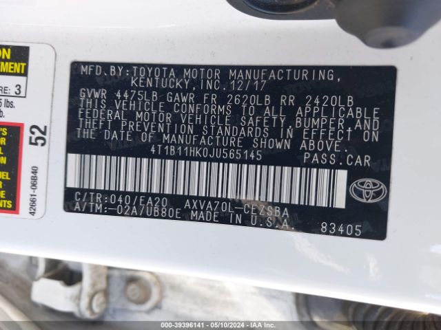 Photo 8 VIN: 4T1B11HK0JU565145 - TOYOTA CAMRY 