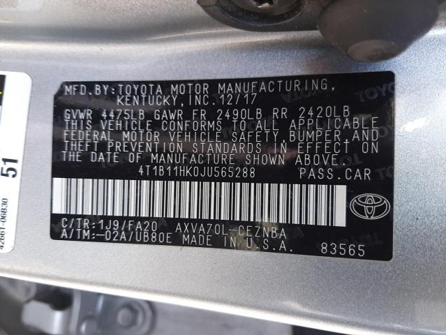 Photo 9 VIN: 4T1B11HK0JU565288 - TOYOTA CAMRY 