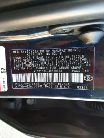 Photo 9 VIN: 4T1B11HK0JU599733 - TOYOTA CAMRY L 