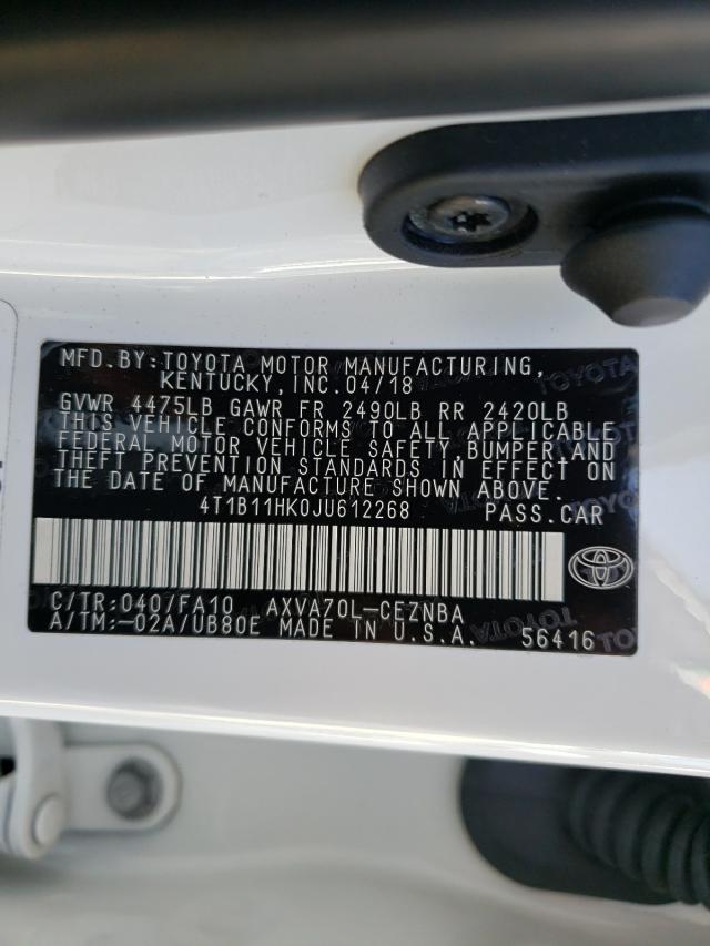 Photo 9 VIN: 4T1B11HK0JU612268 - TOYOTA CAMRY L 