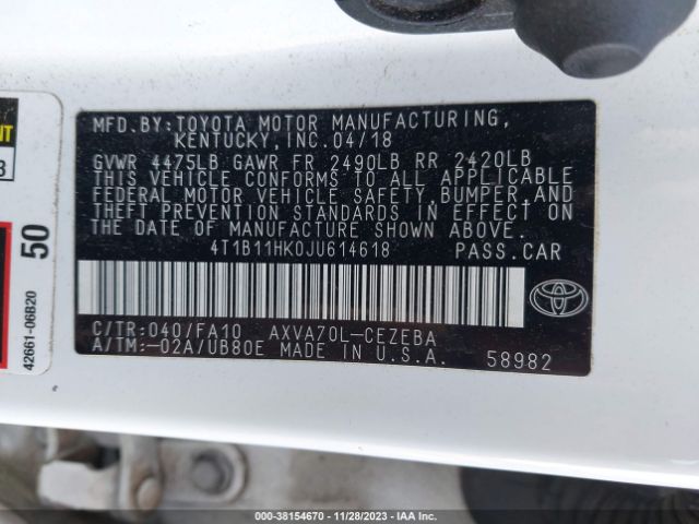 Photo 8 VIN: 4T1B11HK0JU614618 - TOYOTA CAMRY 