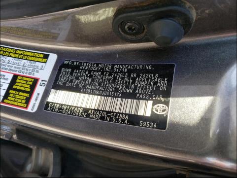 Photo 9 VIN: 4T1B11HK0JU615123 - TOYOTA CAMRY L 