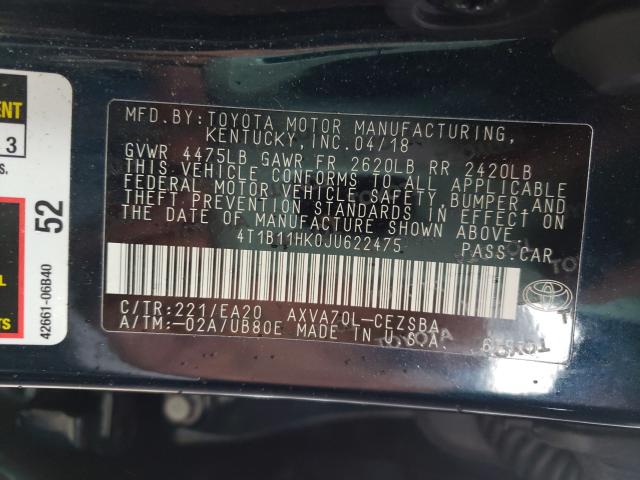 Photo 9 VIN: 4T1B11HK0JU622475 - TOYOTA CAMRY L 