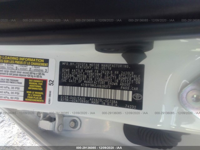 Photo 8 VIN: 4T1B11HK0JU628373 - TOYOTA CAMRY 