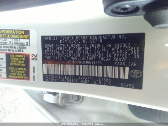 Photo 8 VIN: 4T1B11HK0JU648350 - TOYOTA CAMRY 