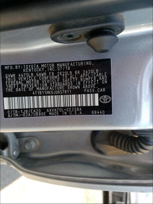 Photo 9 VIN: 4T1B11HK0JU657811 - TOYOTA CAMRY L 