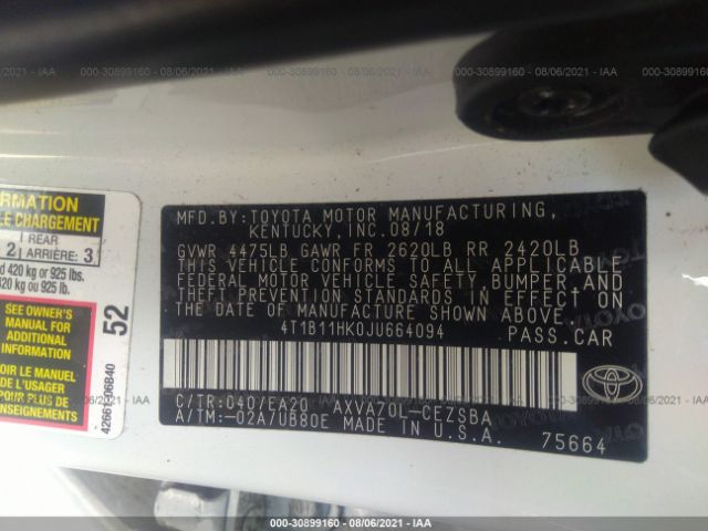 Photo 8 VIN: 4T1B11HK0JU664094 - TOYOTA CAMRY 