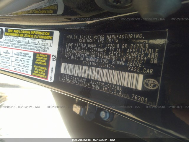 Photo 8 VIN: 4T1B11HK0JU664614 - TOYOTA CAMRY 