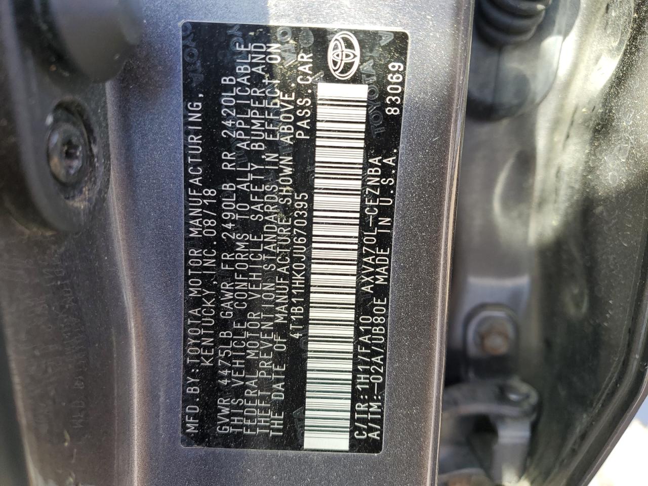 Photo 12 VIN: 4T1B11HK0JU670395 - TOYOTA CAMRY 