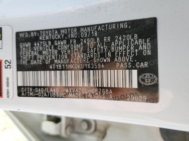 Photo 11 VIN: 4T1B11HK0KU163594 - TOYOTA CAMRY 