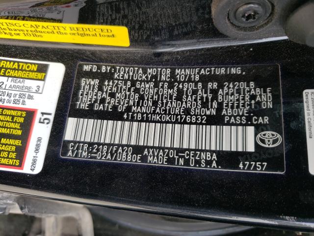 Photo 9 VIN: 4T1B11HK0KU176832 - TOYOTA CAMRY L 