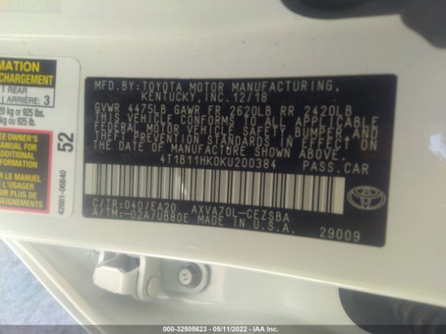 Photo 8 VIN: 4T1B11HK0KU200384 - TOYOTA CAMRY 