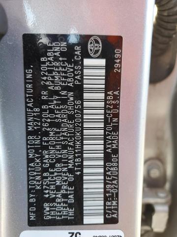 Photo 11 VIN: 4T1B11HK0KU200756 - TOYOTA CAMRY L 