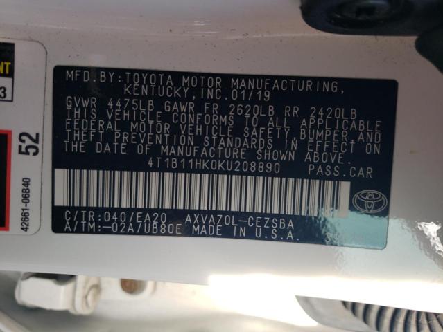 Photo 11 VIN: 4T1B11HK0KU208890 - TOYOTA CAMRY L 