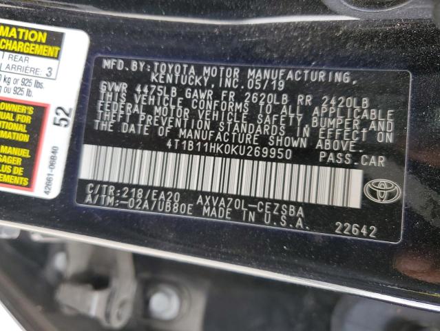 Photo 9 VIN: 4T1B11HK0KU269950 - TOYOTA CAMRY L 