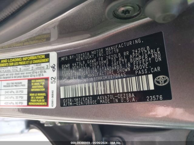 Photo 8 VIN: 4T1B11HK0KU270645 - TOYOTA CAMRY 