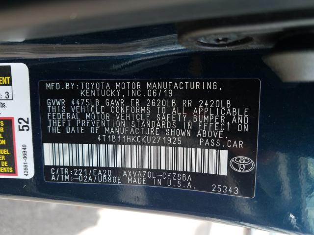 Photo 9 VIN: 4T1B11HK0KU271925 - TOYOTA CAMRY L 