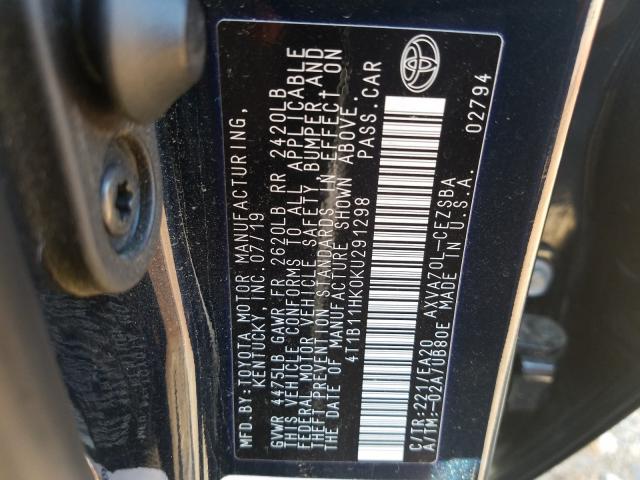 Photo 9 VIN: 4T1B11HK0KU291298 - TOYOTA CAMRY L 