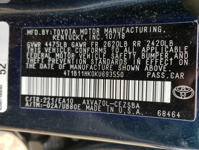 Photo 9 VIN: 4T1B11HK0KU693550 - TOYOTA CAMRY L 